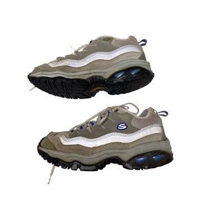 Skechers Sport Trail Chunky Sneakers Womens Size 7 Gray White Blue Suede Mesh